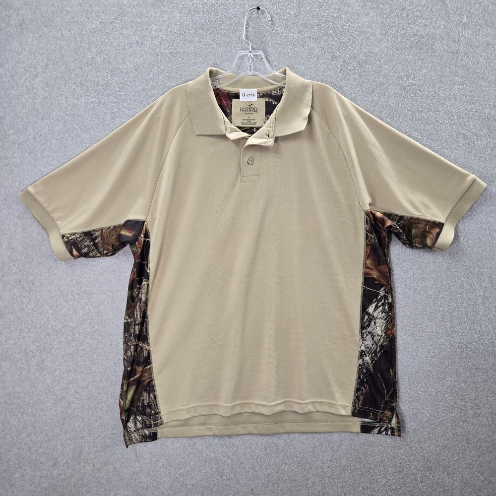 RedHead Men Polo Shirt XL Beige Mossy Oak Outdoor Short Sleeve Collar